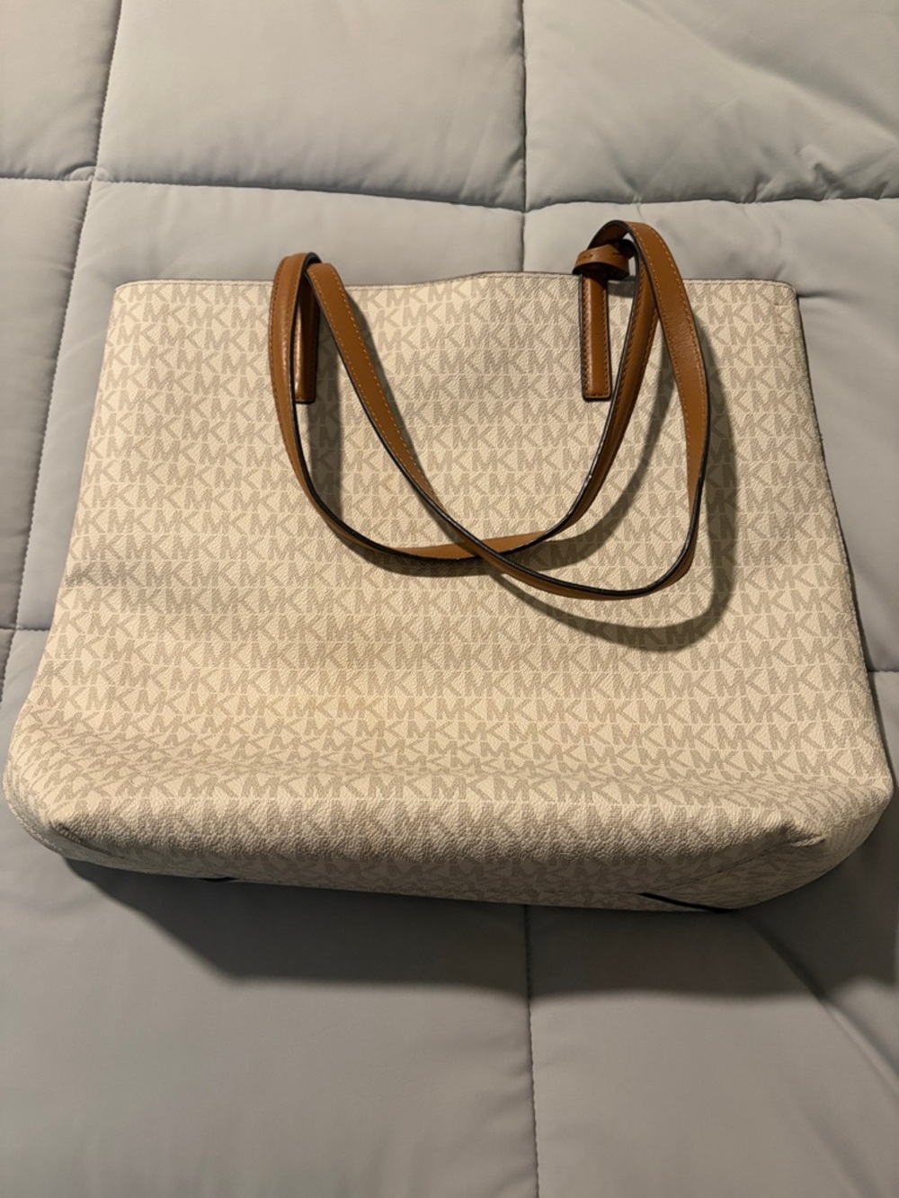 Michael Kors Cream Logo Tote with Brown Leather Straps
